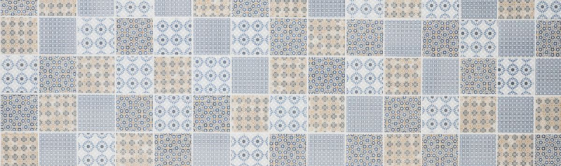 Muestra de mano retro vintage mosaico azulejo cerámica blanco azul naranja gris MOS22B-1404_m