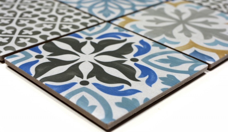 Retro vintage mosaico azulejo backsplash cocina backsplash cerámica crema azul naranja gris mate MOS22B-1406_f | 10 esteras de mosaico
