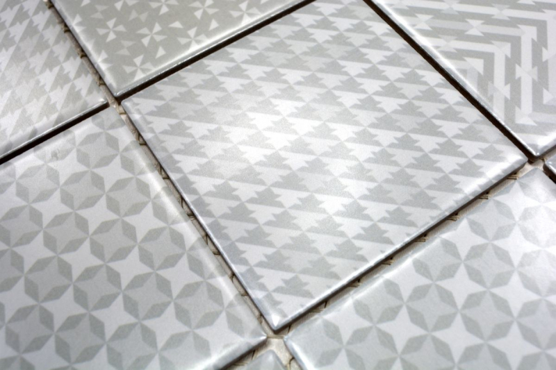 Muestra de mano retro vintage mosaico azulejo cerámica gris Geo Grey MOS22B-1402_m