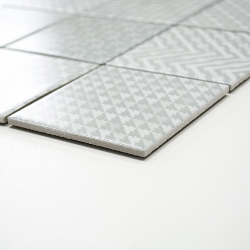 Muestra de mano retro vintage mosaico azulejo cerámica gris Geo Grey MOS22B-1402_m