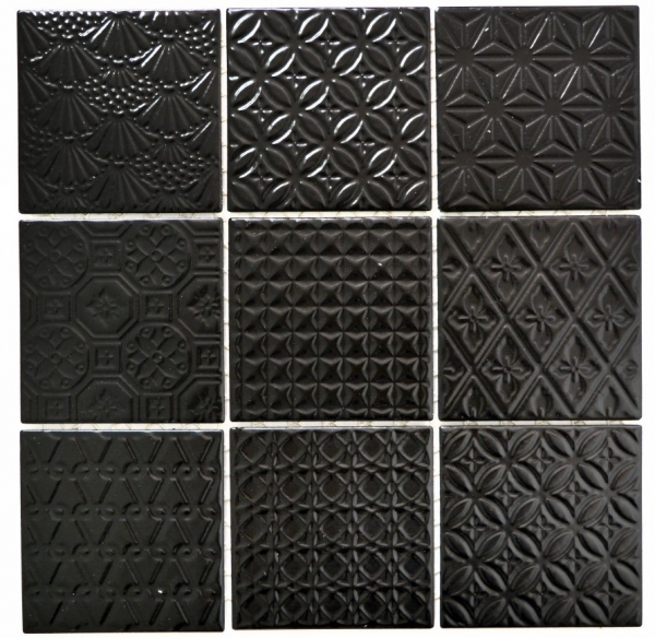 Retro vintage mosaico de azulejos de cerámica negro estructura de pared baño cocina aseo revestimiento - MOS22B-1403