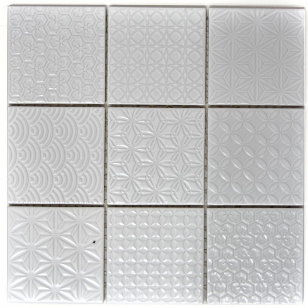 Muestra de mano retro vintage mosaico azulejo cerámica blanco Spirit blanco MOS22B-0104_m