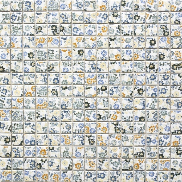 Mosaico de cerámica retro vintage blanco colorido flores mosaico azulejo backsplash MOS18C-1401