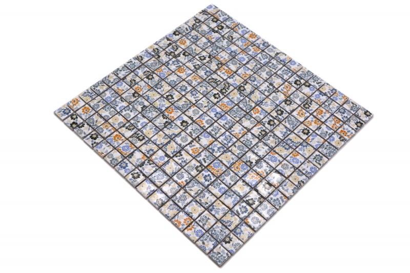 Mosaico de cerámica retro vintage blanco colorido flores mosaico azulejo backsplash MOS18C-1401