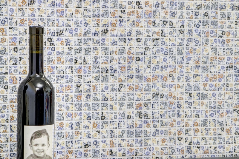 Mosaico de cerámica retro vintage blanco colorido flores mosaico azulejo backsplash MOS18C-1401