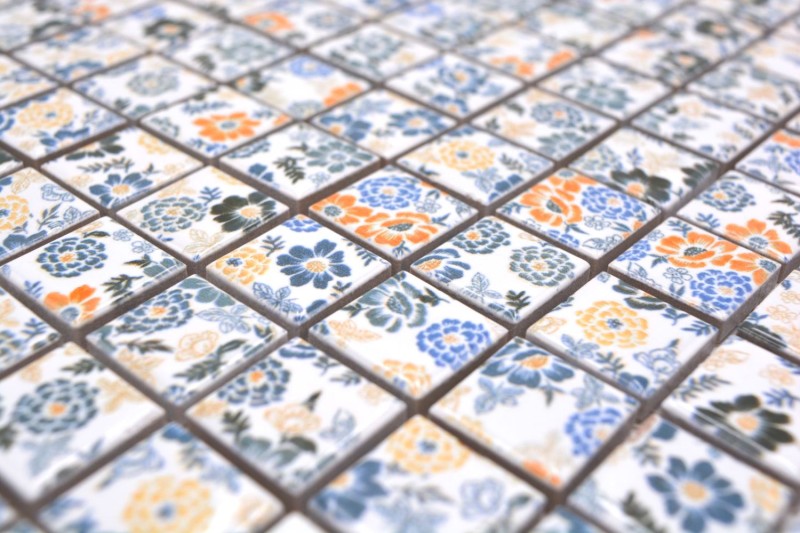 Mosaico de cerámica retro vintage blanco colorido flores mosaico azulejo backsplash MOS18C-1401