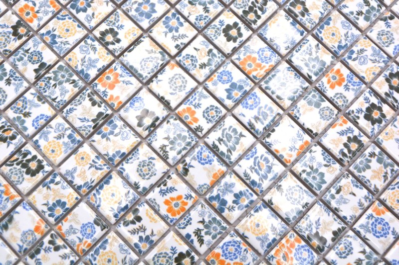 Mosaico de cerámica retro vintage blanco colorido flores mosaico azulejo backsplash MOS18C-1401