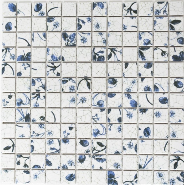 Mosaico de cerámica retro vintage blanco azul flor mosaico azulejo cocina splashback MOS18D-1404
