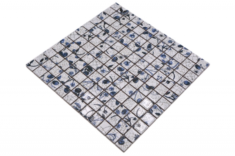 Mosaico de cerámica retro vintage blanco azul flor mosaico azulejo cocina splashback MOS18D-1404