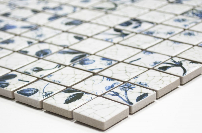 Mosaico de cerámica retro vintage blanco azul flor mosaico azulejo cocina splashback MOS18D-1404