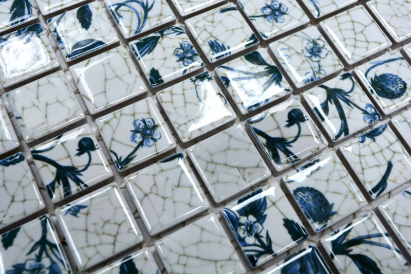 Mosaico de cerámica retro vintage blanco azul flor mosaico azulejo cocina splashback MOS18D-1404