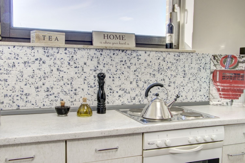 Mosaico de cerámica retro vintage blanco azul flor mosaico azulejo cocina splashback MOS18D-1404