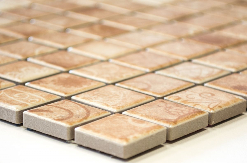 Muestra de mano mosaico azulejo retro vintage cerámica mosaico beige marrón cocina splashback MOS18D-1412_m