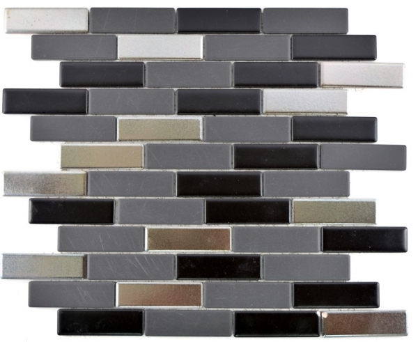 Muestra de mano mosaico compuesto cerámica negro plata cromo barras azulejo backsplash MOS26-0317_m