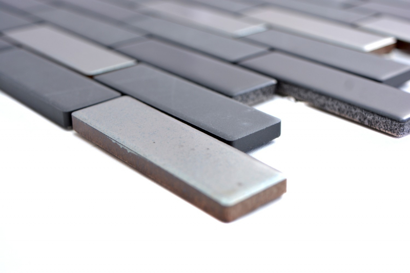 Muestra de mano mosaico compuesto cerámica negro plata cromo barras azulejo backsplash MOS26-0317_m