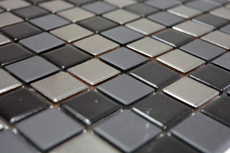 Azulejos de mosaico de cerámica negro plata antracita cromo cocina splashback MOS18-0317_f | 10 esteras de mosaico