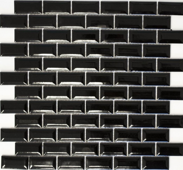 Muestra de mano Mini Metro Subway mosaico azulejo cerámica negro backsplash cocina MOS26-0302_m