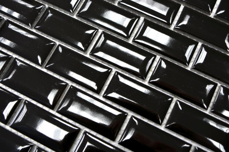 Muestra de mano Mini Metro Subway mosaico azulejo cerámica negro backsplash cocina MOS26-0302_m
