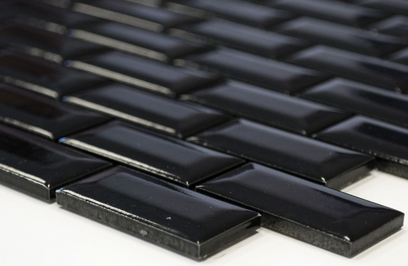 Muestra de mano Mini Metro Subway mosaico azulejo cerámica negro backsplash cocina MOS26-0302_m
