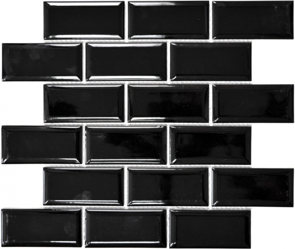 Muestra de mano Metro Subway mosaico azulejo cerámica azulejo backsplash cocina negro MOS26M-0303_m