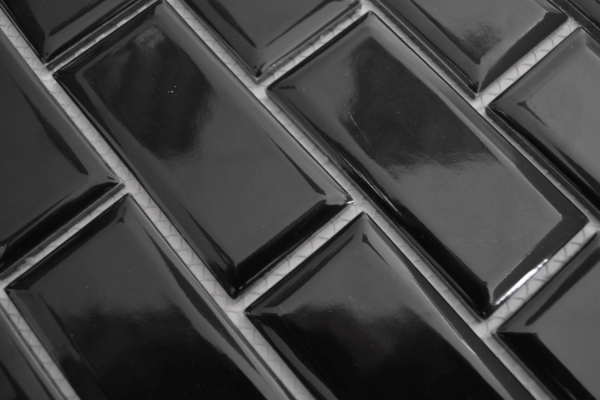 Muestra de mano Metro Subway mosaico azulejo cerámica azulejo backsplash cocina negro MOS26M-0303_m