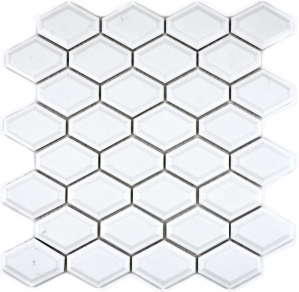 Muestra de mano mosaico azulejo cerámica diamante metro blanco brillante azulejo backsplash cocina MOS13MD-0101_m
