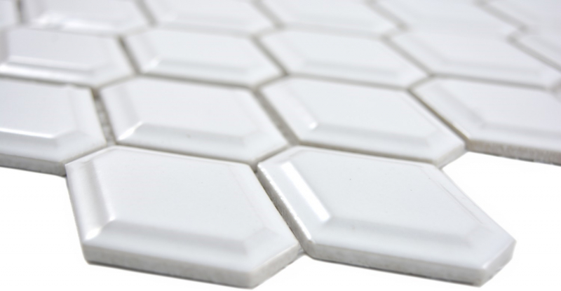Muestra de mano mosaico azulejo cerámica diamante metro blanco brillante azulejo backsplash cocina MOS13MD-0101_m