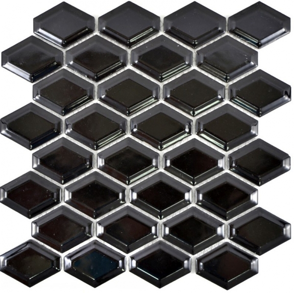 Muestra de mano mosaico azulejo cerámica diamante metro negro brillante azulejo backsplash cocina MOS13MD-0301_m