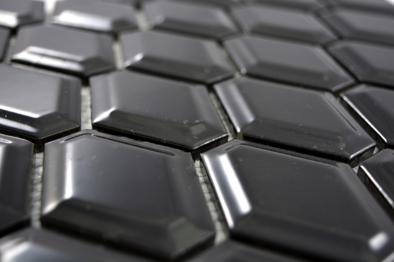 Muestra de mano mosaico azulejo cerámica diamante metro negro brillante azulejo backsplash cocina MOS13MD-0301_m