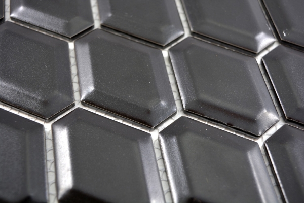 Azulejos de mosaico de cerámica diamante metro negro mate azulejo backsplash cocina MOS13MD-0311_f | 10 esteras de mosaico