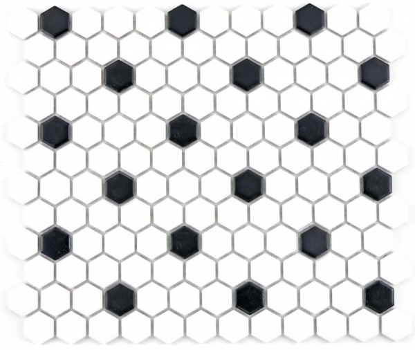 Hexagonal mosaico hexagonal azulejo de cerámica blanco negro mate backsplash cocina azulejo de la pared azulejo del baño WC - MOS11A-0301
