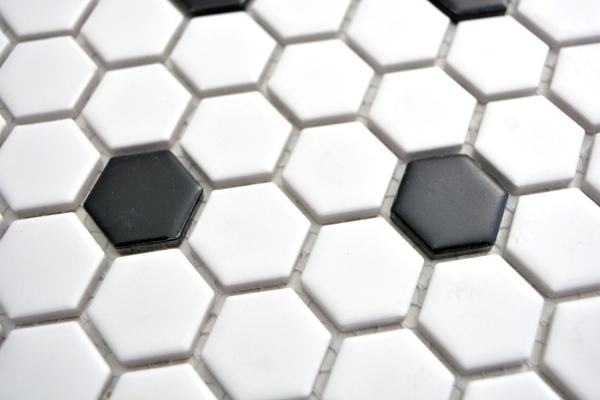 Hexagonal mosaico hexagonal azulejo de cerámica blanco negro mate backsplash cocina azulejo de la pared azulejo del baño WC - MOS11A-0301