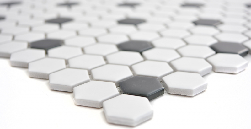 Hexagonal mosaico hexagonal azulejo de cerámica blanco negro mate backsplash cocina azulejo de la pared azulejo del baño WC - MOS11A-0301