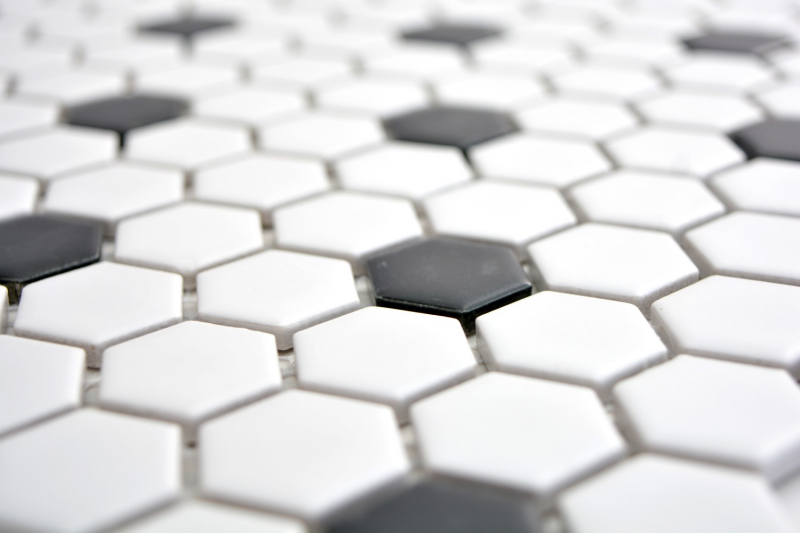 Hexagonal mosaico hexagonal azulejo de cerámica blanco negro mate backsplash cocina azulejo de la pared azulejo del baño WC - MOS11A-0301