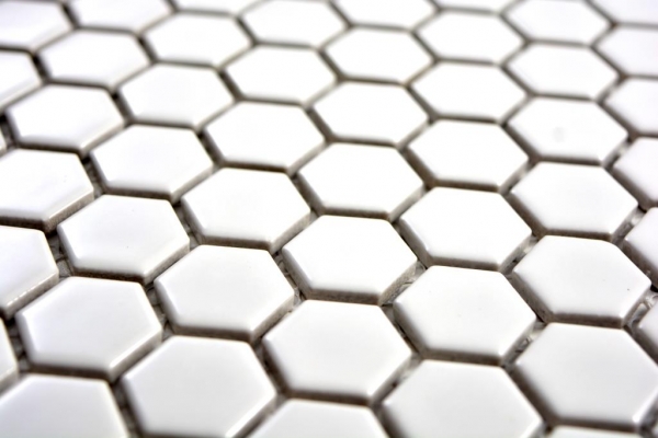 Muestra de mano mosaico azulejo cerámica hexágono blanco brillante azulejo backsplash cocina MOS11A-0102_m