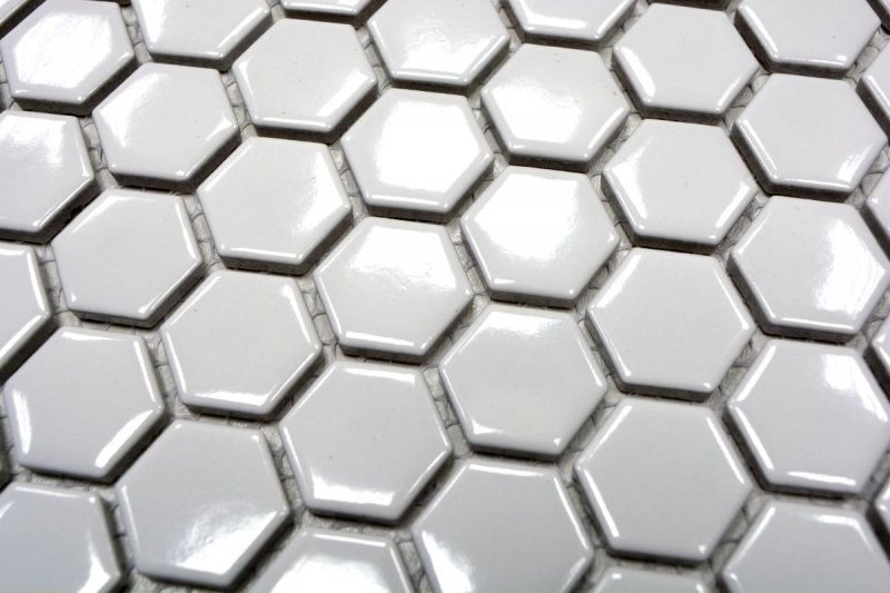 Muestra de mano mosaico azulejo cerámica hexágono blanco brillante azulejo backsplash cocina MOS11A-0102_m