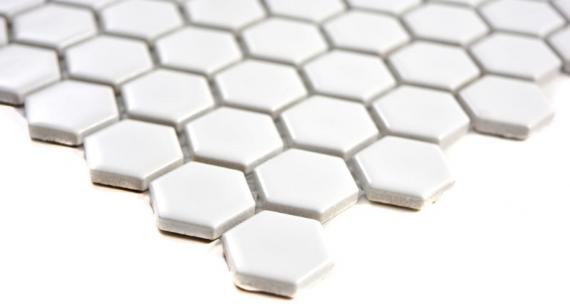 Muestra de mano mosaico azulejo cerámica hexágono blanco brillante azulejo backsplash cocina MOS11A-0102_m