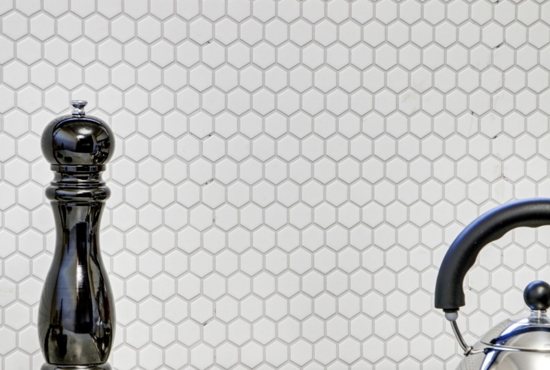 Hexagonal hexágono mosaico azulejo de cerámica mini blanco mate pared ducha backsplash pared azulejo baño azulejo cocina - MOS11A-0111