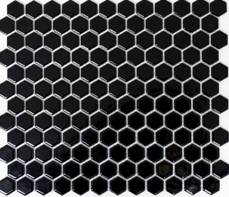Hexagonal hexágono mosaico azulejo de cerámica mini negro brillante pared azulejo baño azulejo backsplash cocina - MOS11A-0302