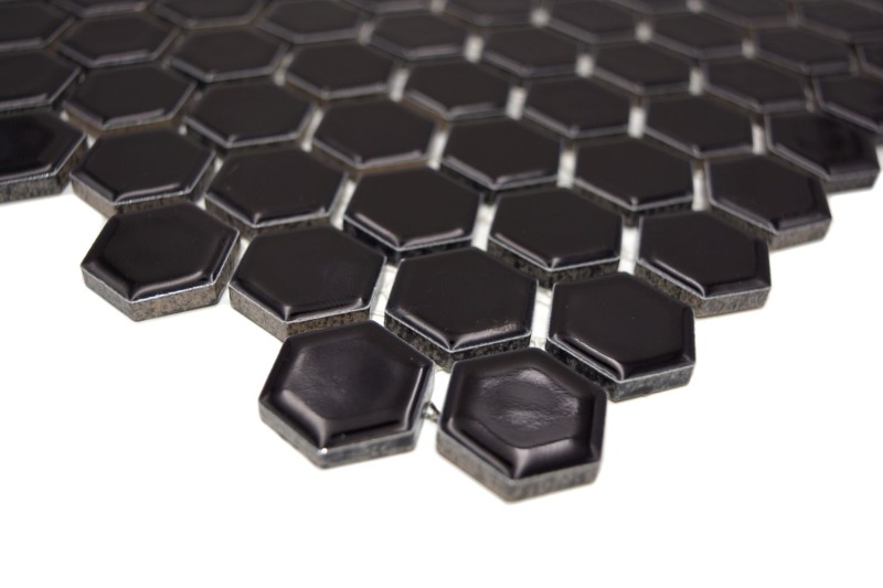 Hexagonal hexágono mosaico azulejo de cerámica mini negro brillante pared azulejo baño azulejo backsplash cocina - MOS11A-0302