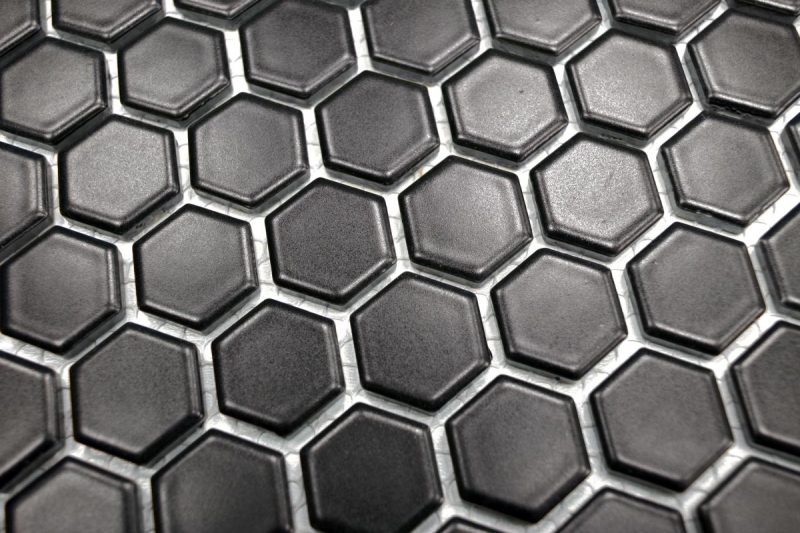 Hexagonal hexágono mosaico azulejo de cerámica mini negro mate ducha splashback azulejo backsplash pared azulejo baño - MOS11A-0311
