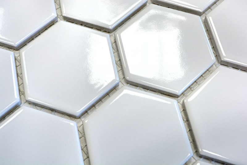 Azulejos de mosaico de cerámica hexágono blanco brillante cocina splashback MOS11B-0102_f | 10 esteras de mosaico