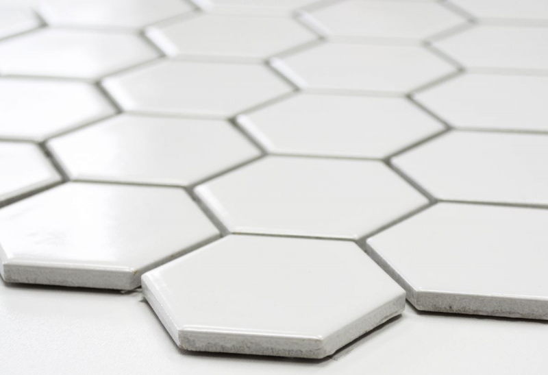 Azulejos de mosaico de cerámica hexágono blanco brillante cocina splashback MOS11B-0102_f | 10 esteras de mosaico
