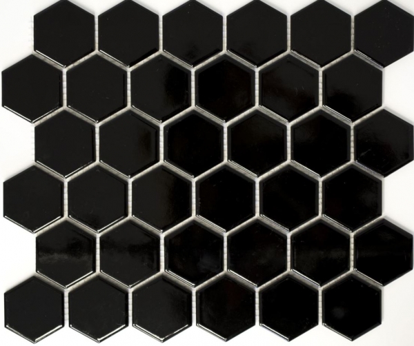 Muestra de mano mosaico azulejo cerámica hexágono negro brillante ducha splashback azulejo espejo MOS11B-0302_m