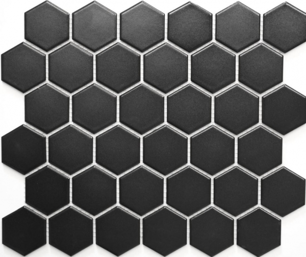 Muestra de mano mosaico azulejo cerámica hexágono negro mate ducha splashback azulejo espejo MOS11B-0311_m