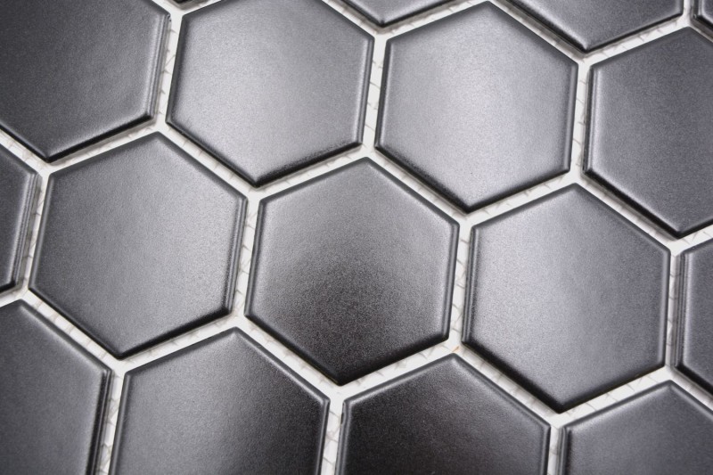 Hexagonal hexágono mosaico azulejo de cerámica negro mate ducha salpicaduras azulejo backsplash cocina salpicaduras de pared baño - MOS11B-0311