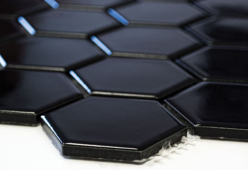 Muestra de mano mosaico azulejo cerámica hexágono negro mate ducha splashback azulejo espejo MOS11B-0311_m