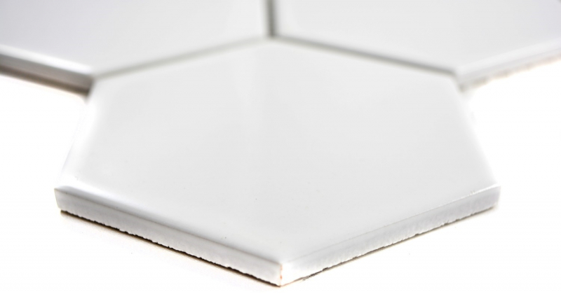Azulejos de mosaico de cerámica hexágono blanco brillante azulejo de la cocina WC azulejo del baño MOS11F-0101_f | 10 esteras de mosaico