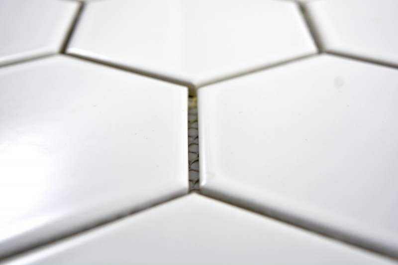 Azulejos de mosaico de cerámica hexágono blanco brillante azulejo de la cocina WC azulejo del baño MOS11F-0101_f | 10 esteras de mosaico