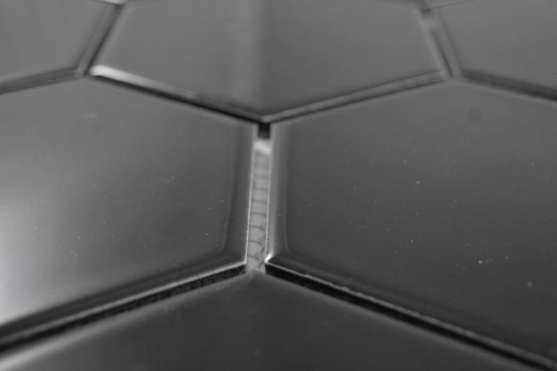 Azulejos de mosaico de cerámica hexágono negro brillante azulejo de la cocina WC azulejo del baño MOS11F-0301_f | 10 esteras de mosaico